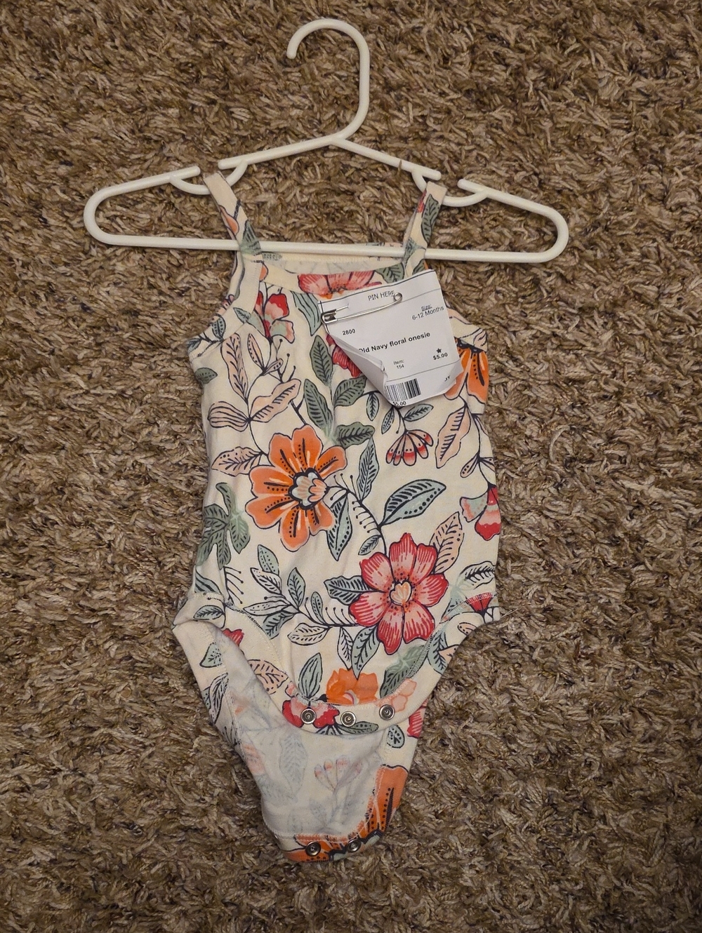 Old Navy Cream Floral One-Piece Swimsuit with Orange & Pink Flowers